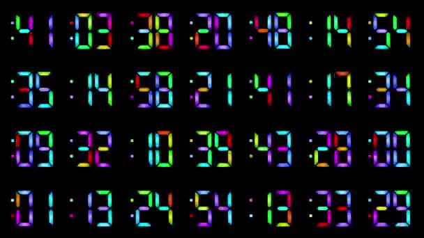 Цветные Радужные Цифровые Часы — стоковое видео