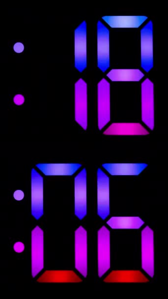 Colorido Arco Íris Números Digitais Relógio Vertical — Vídeo de Stock