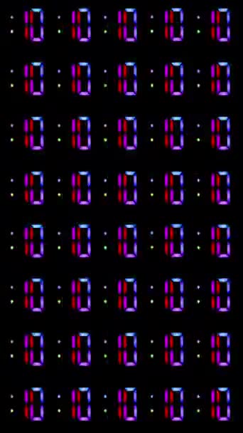 Πολύχρωμο Ουράνιο Τόξο Ψηφιακό Ρολόι Αριθμούς Κατακόρυφη — Αρχείο Βίντεο