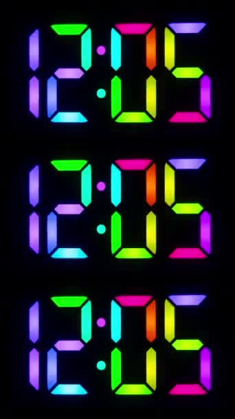 Coloridos Números Digitales Del Arco Iris Reloj Vertical — Vídeo de stock