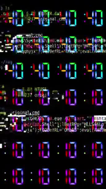 Colourful Rainbow Digital Numbers Clock Vertical — Stock Video