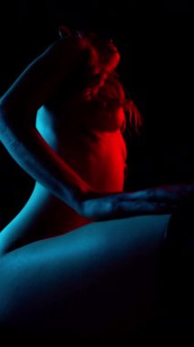 İnanılmaz havalı bayan disko dansçısı koyu gölge dikey formatında.