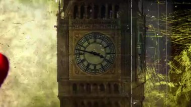 Londra, İngiltere 'deki ikonik büyük Ben saatinin zamanı. Eski bir film hatasıyla.