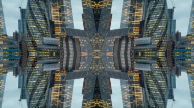 Londra şehrinin inanılmaz bir zaman çizelgesi. Kilometrelerce karelik gökdelen gökdeleni soyut aynalı desen haline getirilmiş.