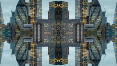 Londra şehrinin inanılmaz bir zaman çizelgesi. Kilometrelerce karelik gökdelen gökdeleni soyut aynalı desen haline getirilmiş.