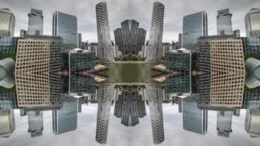 Londra Rıhtım Bölgesi 'nin muhteşem zaman çizelgesi soyut ayna desenli siluetine dönüştü.