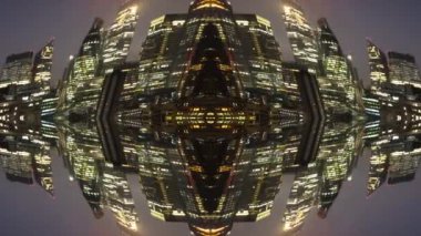 Londra şehrinin muhteşem bir zaman çizelgesi. Kilometrelerce kare gökdelen gökdeleni soyut ayna desenli bir siluet oluşturuyor.