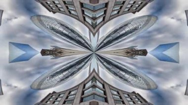 Londralı gökdelen gökdeleninin küçük gezegen zaman çizelgesi soyut aynalı desen haline getirilmiş.