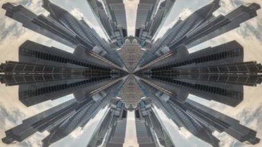 Londralı gökdelen gökdeleninin küçük gezegen zaman çizelgesi soyut aynalı desen haline getirilmiş.