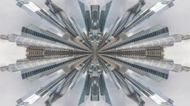 Londralı gökdelen gökdeleninin küçük gezegen zaman çizelgesi soyut aynalı desen haline getirilmiş.