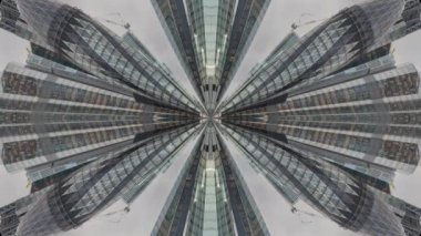 Londralı gökdelen gökdeleninin küçük gezegen zaman çizelgesi soyut aynalı desen haline getirilmiş.