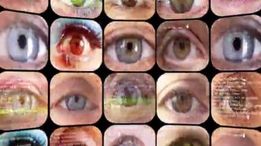 Farklı insanlardan televizyon ekranı desenine dönüştürülmüş göz değişimi dizisi