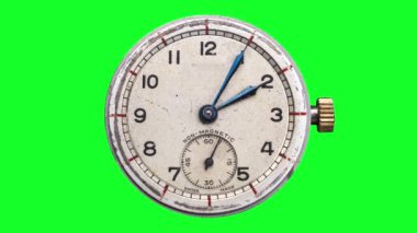 Retro analog kol saati yeşil ekranda 12 saati geçiyor 