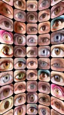 Farklı insanlardan, dikey olarak televizyon ekranı desenine dönüştürülmüş bir göz değişimi dizisi