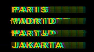 Havalimanı varış panosunda farklı şehir isimleri ekranda