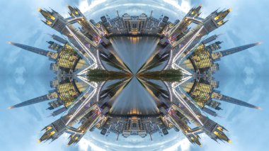 Londra silueti ve kule köprüsü soyut küçük gezegen desenleri oluşturuyor. 