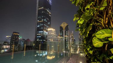 BANGKOK, THAILAND - 9 Mart 2025: Yüksek Çatı Havuzu 'ndan Bangkok Skyline Timelapse