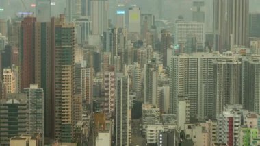 HONG KONG - 19 Mart 2025: Hong Kong kowloon siluetinin zamanlaması gün batımında yüksek görüş açısına sahip.