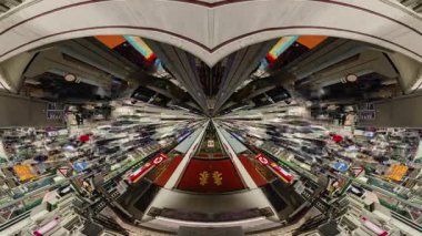 HONG KONG - 13 Mart 2025: Hong Kong 'daki trafiğin zaman çizelgesi soyut küçük gezegen desenine dönüştü