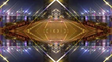 HONG KONG - 13 Mart 2025: Hong Kong 'daki trafiğin zaman çizelgesi geceleyin soyut küçük gezegen desenine dönüştü