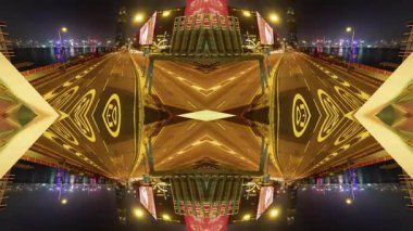 HONG KONG - 13 Mart 2025: Hong Kong 'daki trafiğin zaman çizelgesi geceleyin soyut küçük gezegen desenine dönüştü