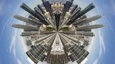 KUALA LUMPUR, MALAYSIA - 29 Mart 2025: Kuala Lumpur silueti soyut küçük bir gezegene dönüştü 