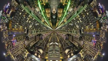 KUALA LUMPUR, MALAYSIA - 29 Mart 2025: Kuala Lumpur silueti geceleyin soyut küçük bir gezegene dönüştü