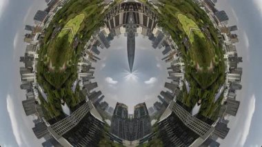 BANGKOK, THAILAND - 29 Mart 2025: Bangkok silueti soyut küçük bir gezegene dönüştü 