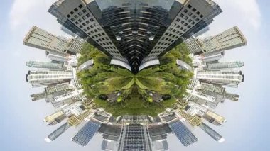 BANGKOK, THAILAND - 29 Mart 2025: Bangkok silueti soyut küçük bir gezegene dönüştü 