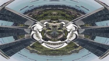 SINGAPORE - 29 Mart 2025: Singapur silueti soyut küçük bir gezegene dönüştü 