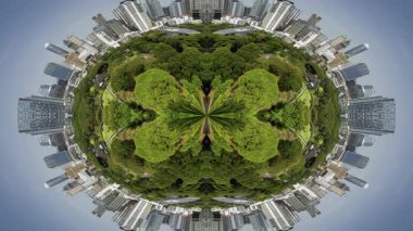 BANGKOK, THAILAND - 29 Mart 2025: Bangkok silueti soyut küçük bir gezegene dönüştü 