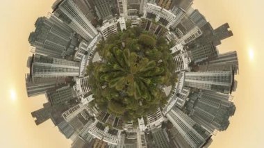 BANGKOK, THAILAND - 29 Mart 2025: Bangkok silueti soyut küçük bir gezegene dönüştü 