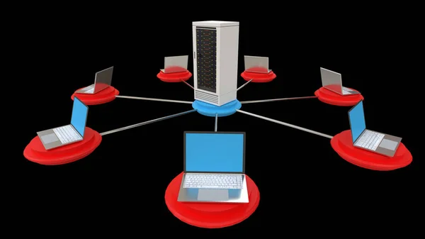 Datanettverk Med Bærbar Datamaskin Server – stockfoto