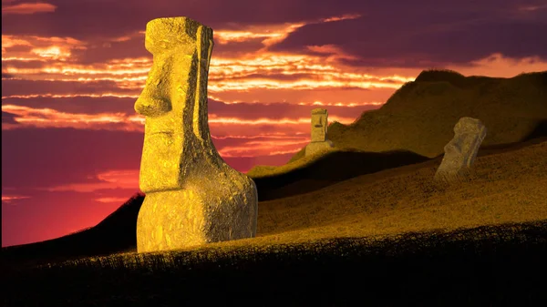 Easter Island Statue Heads Sunset — Stock Photo, Image