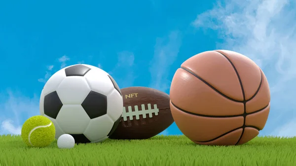Sports Balls Soccer Golf Tennis Basketball Rugby — Stock Photo, Image