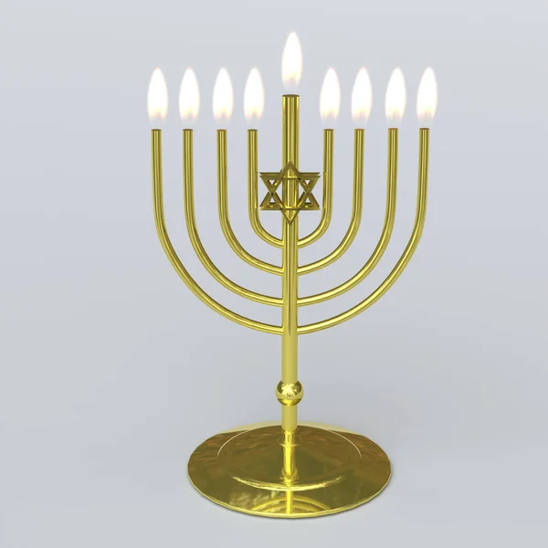 Judisk Chanukkah Menorah Med Lågor — Stockfoto