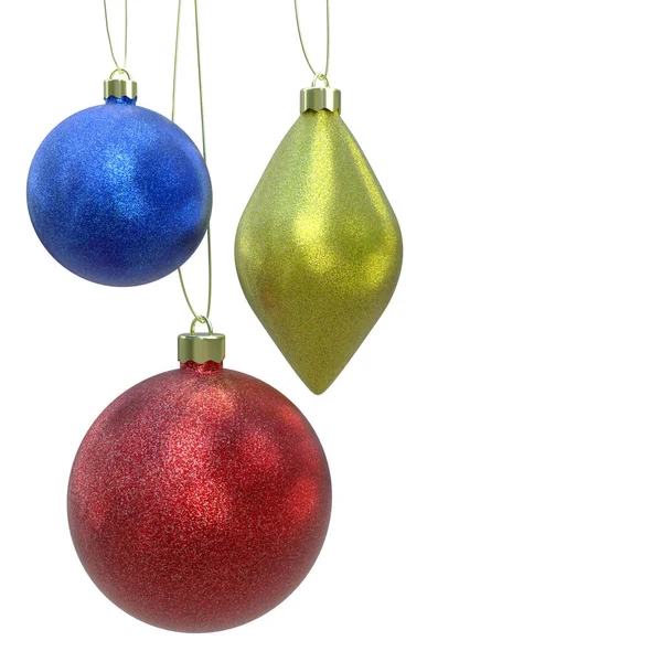 Navidad Glitter Bauble Decoraciones Que Cuelgan Sobre Fondo Color Liso — Foto de Stock