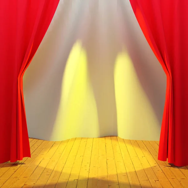 Stage with red curtains and lighting