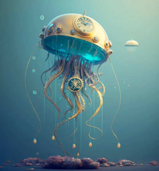 Medusas Steampunk Concepto Bajo Agua — Foto de Stock