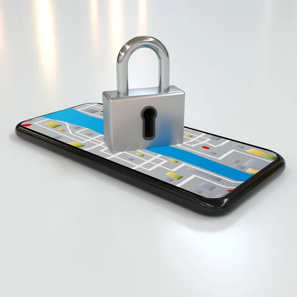 lock on mobile smartphone with map