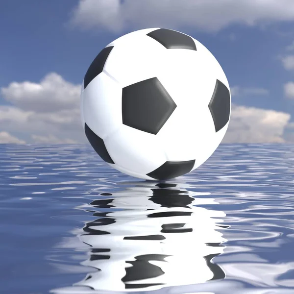 反射水の背景を持つサッカーボール — ストック写真