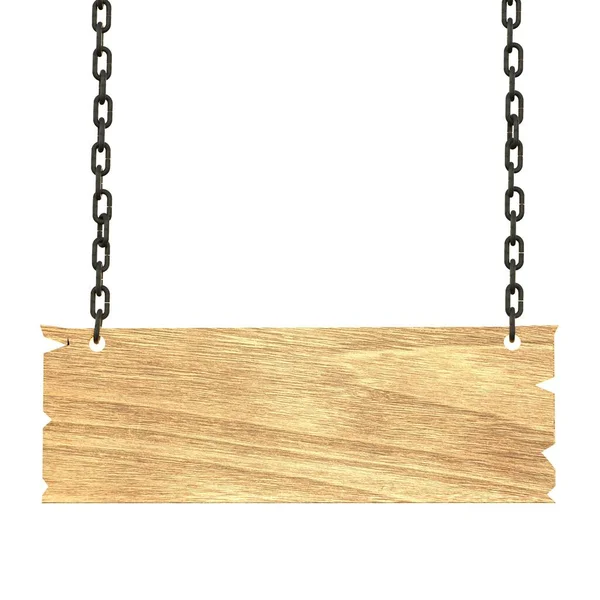 Prázdná Dřevěná Cedule Zavěšená Řetězech — Stock fotografie