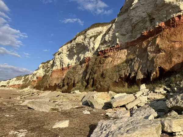 Büyük bir uçurumla kayalık bir sahilin güzel bir görüntüsü.