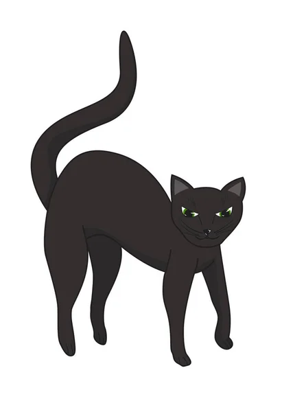 Kara Kedi Kızgın Sırtını Eğiyor Çizgi Film Vektör Illüstrasyonu — Stok Vektör