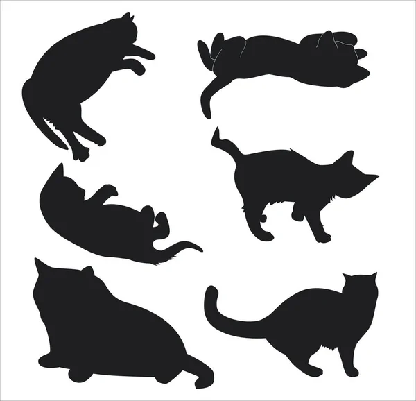 Különböző Pózokban Álló Macskák Sziluettjei Vecor Illusztráció — Stock Vector
