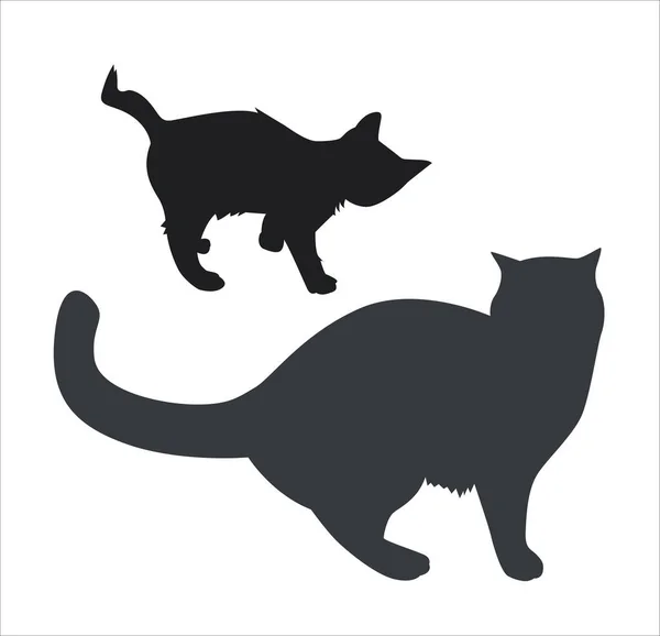 Begegnung Mit Einer Katze Und Einem Kätzchen Silhouetten Vektorillustration — Stockvektor