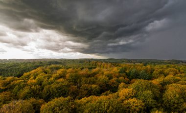 Dark storm clouds over the autumn forest, Denmark