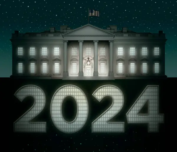 stock image The White House and 2024 Against a Starry Night Sky. 3D Illustration