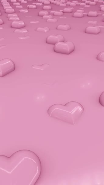 Вертикальная Фоновая Анимация Ярко Розовых Сердец Движении Бесконечной Поверхности Рендеринг — стоковое видео
