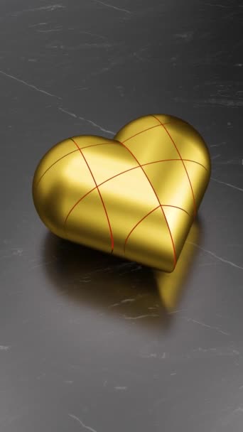 Vertical Animation Beating Heart Composed Golden Geometric Pieces Black Marble — Vídeos de Stock
